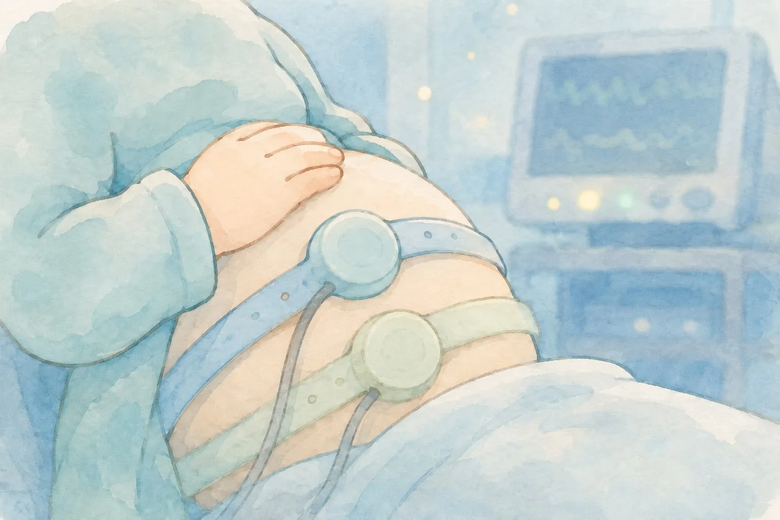 妊婦健診で羊水量を確認する検診中のママのイラスト
