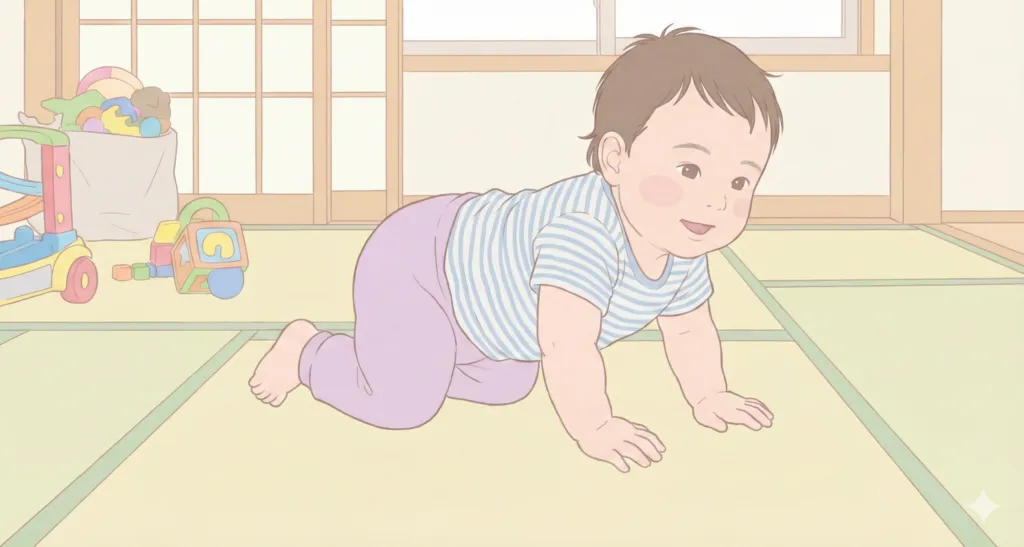 双子が寝返りし始めた頃のイラスト