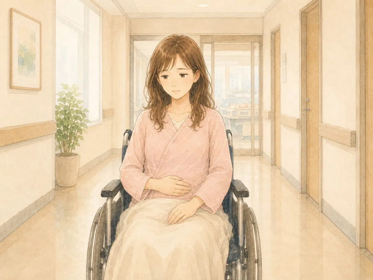 NICUへ初めて面会に向かう、車椅子のママの水彩イラスト