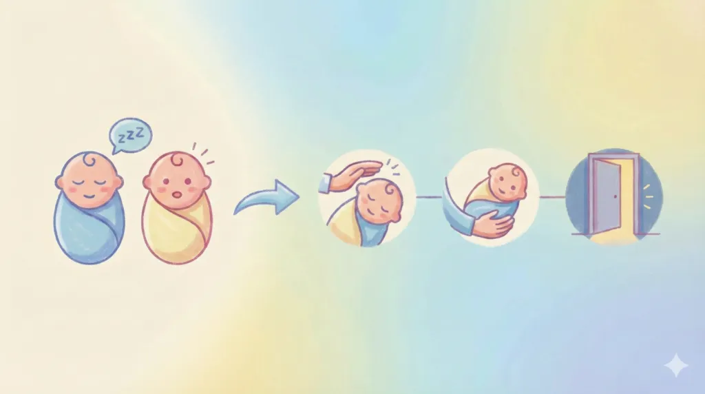 双子の寝かしつけ手順ガイドの図